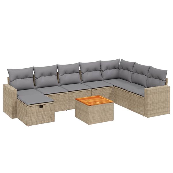 vidaXL Salon de jardin avec coussins 9pcs m&eacute;lange beige r&eacute;sine tress&eacute;e