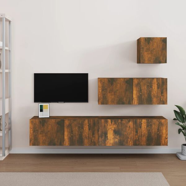 vidaXL Ensemble de meubles TV 4 pcs Ch&ecirc;ne fum&eacute; Bois d'ing&eacute;nierie