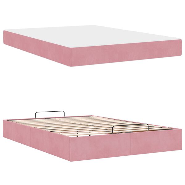 vidaXL Cadre de lit avec matelas avec matelas 2 pcs Rose Velours