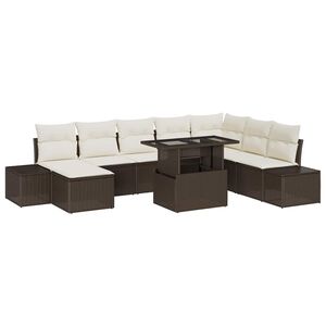 vidaXL Ensemble de canap&eacute; de jardin 9 pc Marron et Cr&egrave;me polyrotin