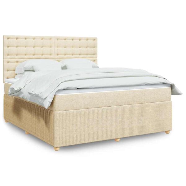 vidaXL Sommier &agrave; lattes de lit avec matelas Cr&egrave;me 180x200 cm Tissu
