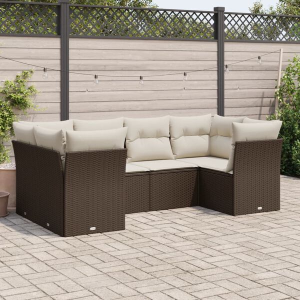 vidaXL Salon de jardin avec coussins 6 pcs marron r&eacute;sine tress&eacute;e