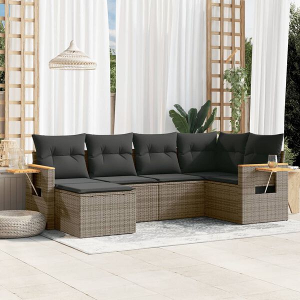 vidaXL Salon de jardin 6 pcs avec coussins gris r&eacute;sine tress&eacute;e