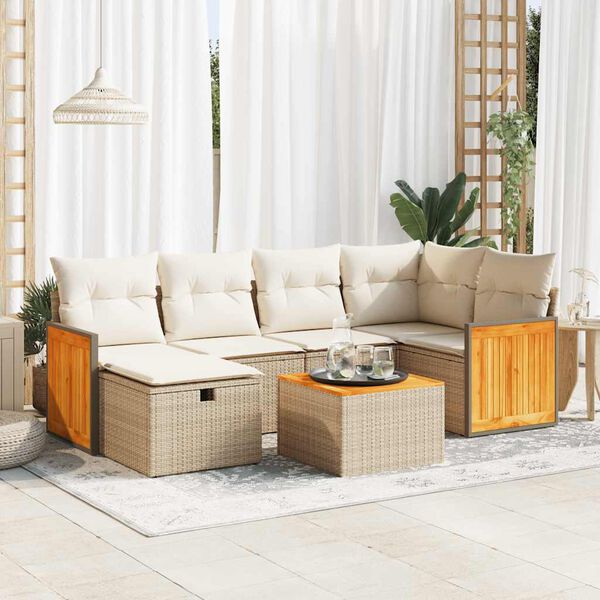 vidaXL Salon de jardin avec coussins 7 pcs beige résine tressée