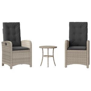 vidaXL Ensemble de bistro 3 pcs et coussins gris clair r&eacute;sine tress&eacute;e