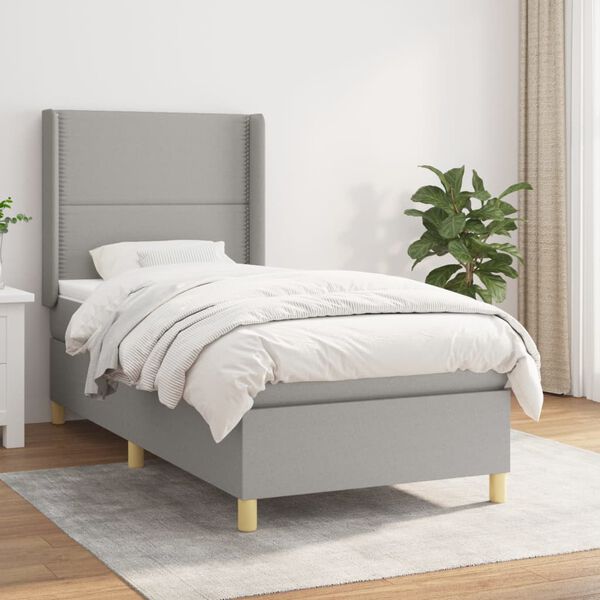 vidaXL Sommier &agrave; lattes de lit avec matelas Gris clair 100x200cm Tissu