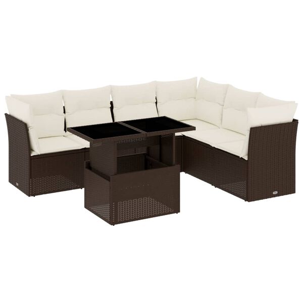 vidaXL Salon de jardin avec coussins 7 pcs marron r&eacute;sine tress&eacute;e