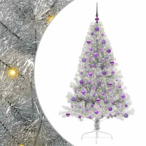 vidaXL Sapin de No&euml;l artificiel pr&eacute;-&eacute;clair&eacute; Argent 180 cm PET