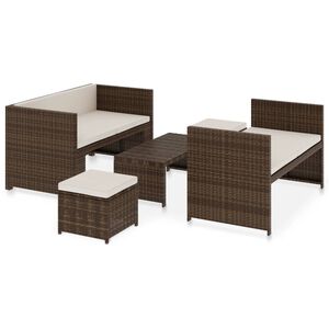 vidaXL Salon de jardin 5 pcs avec coussins R&eacute;sine tress&eacute;e Marron