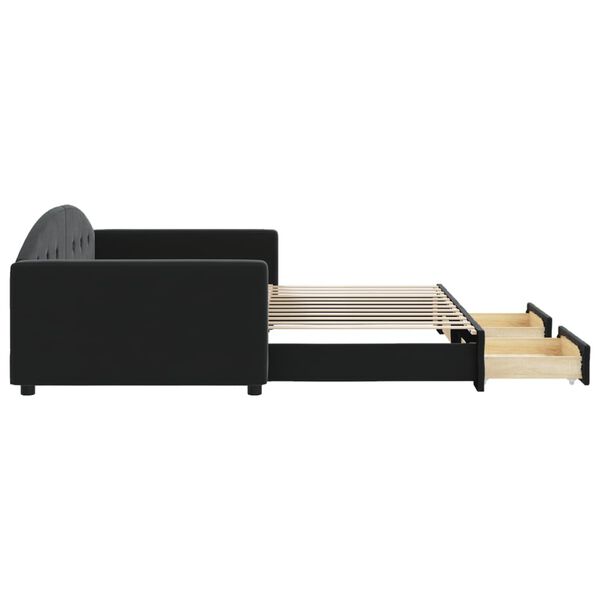 vidaXL Lit de jour avec gigogne et tiroirs sans matelas noir 100x200cm