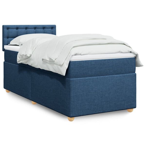 vidaXL Sommier &agrave; lattes de lit avec matelas Bleu 100x200 cm Tissu