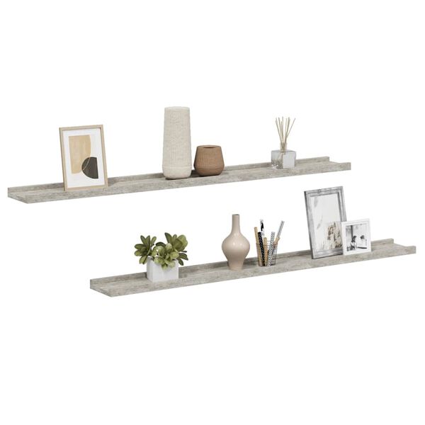 vidaXL &Eacute;tag&egrave;res murales 2 pcs Gris b&eacute;ton 100x9x3 cm