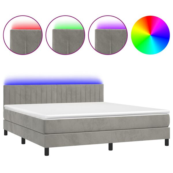 vidaXL Sommier &agrave; lattes de lit avec matelas LED Gris clair 180x200 cm