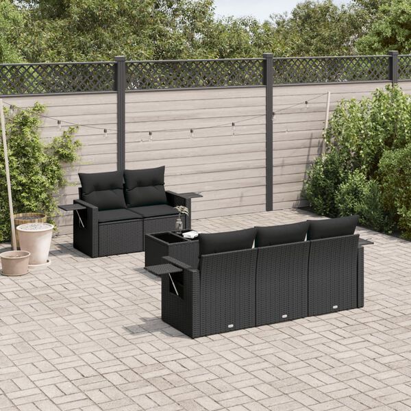 vidaXL Salon de jardin 6 pcs avec coussins noir r&eacute;sine tress&eacute;e