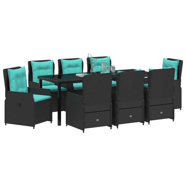 vidaXL Ensemble de salle &agrave; manger pour jardin 9 pcs Noir Poly rotin