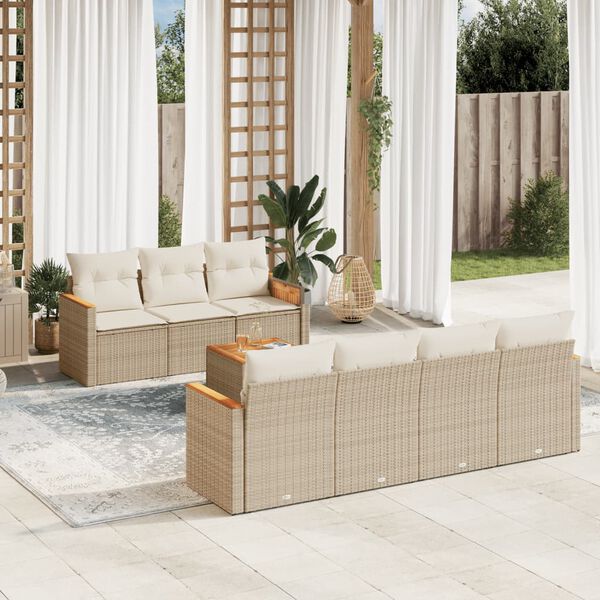vidaXL Salon de jardin avec coussins 8 pcs beige r&eacute;sine tress&eacute;e