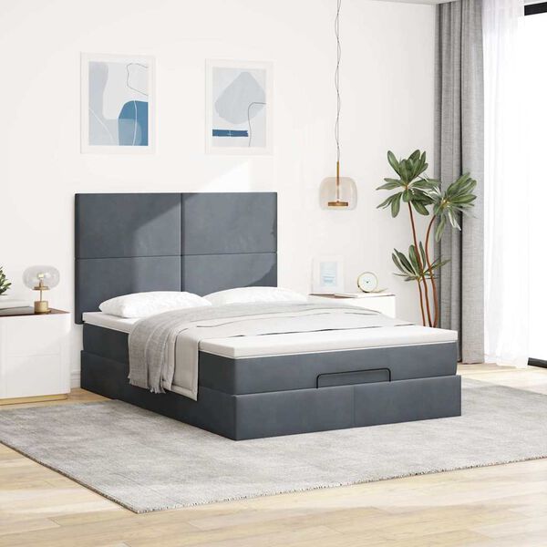 vidaXL Cadre de lit ottoman avec matelas gris fonc&eacute; 140x190 cm velours