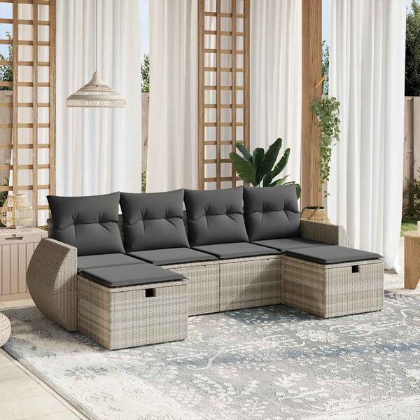 vidaXL Salon de jardin 6 pcs avec coussins gris clair r&eacute;sine tress&eacute;e