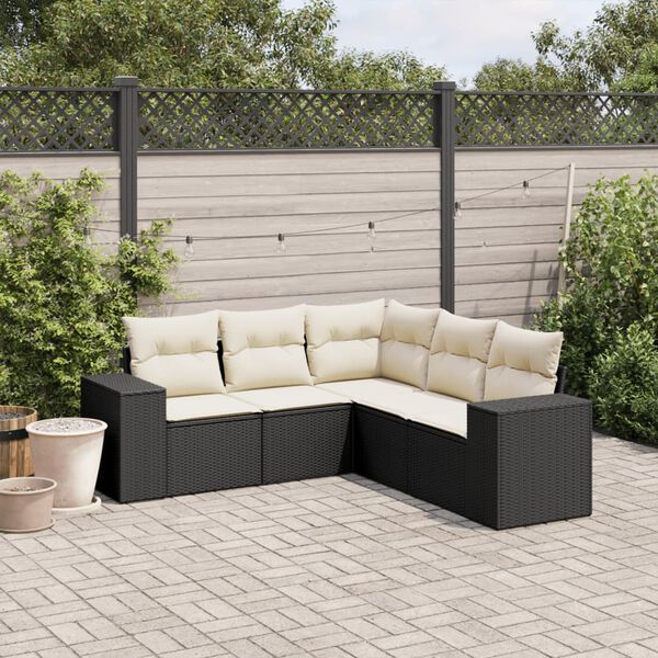 vidaXL Salon de jardin 5 pcs avec coussins noir r&eacute;sine tress&eacute;e