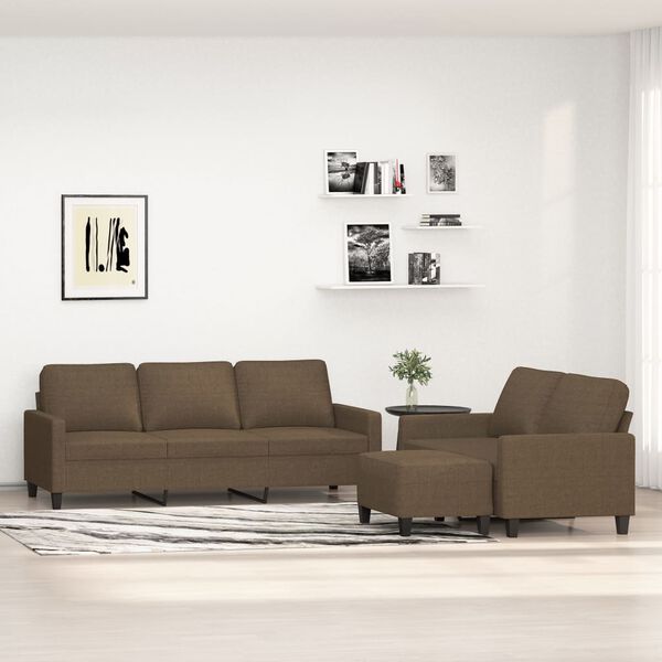 vidaXL Ensemble de canapés 3 pcs avec coussins Marron Tissu