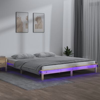 vidaXL Cadre de lit à LED 150x200 cm très grand bois massif