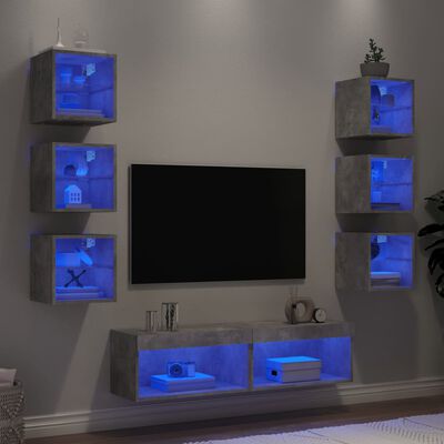 vidaXL Unités murales TV avec LED 8 pcs gris béton bois d'ingénierie