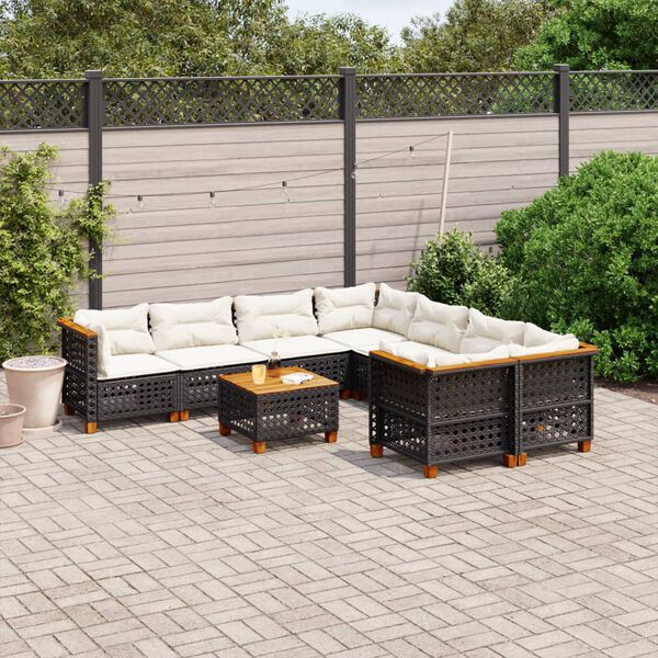 vidaXL Salon de jardin 9 pcs avec coussins noir r&eacute;sine tress&eacute;e