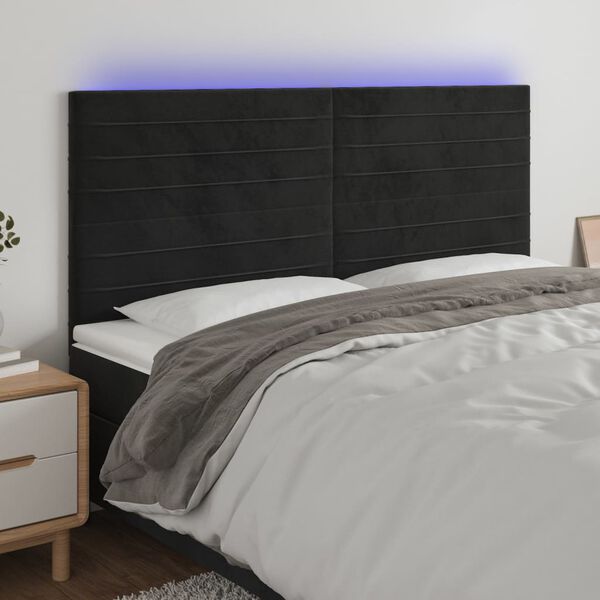 vidaXL T&ecirc;te de lit &agrave; LED Noir 180x5x118/128 cm Velours