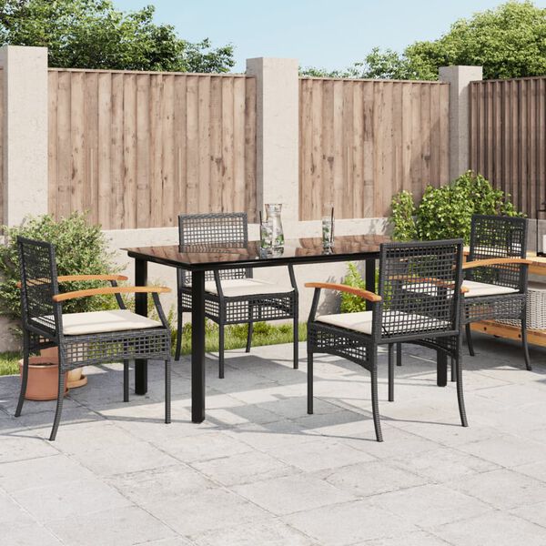 vidaXL Ensemble à manger de jardin coussins 5pcs Noir Résine tressée