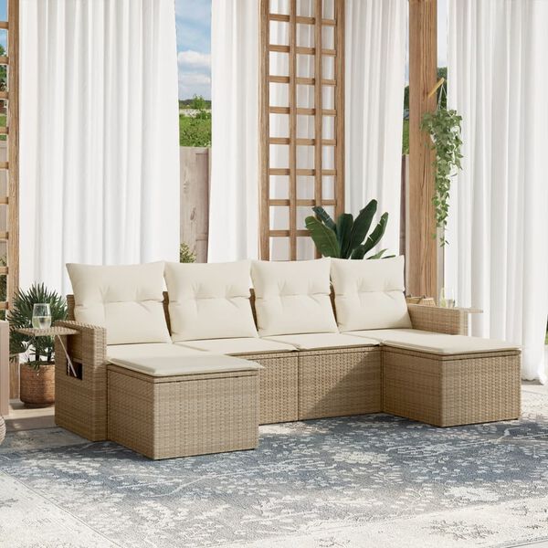 vidaXL Salon de jardin avec coussins 6 pcs beige r&eacute;sine tress&eacute;e