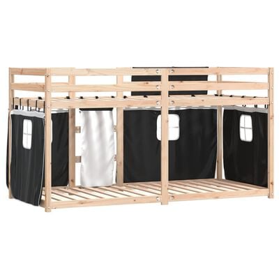 vidaXL Lit superposé avec rideaux blanc/noir 75x190 cm bois pin massif