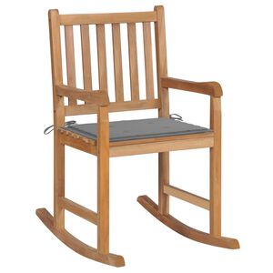 vidaXL Chaise &agrave; bascule avec coussin gris Bois de teck solide