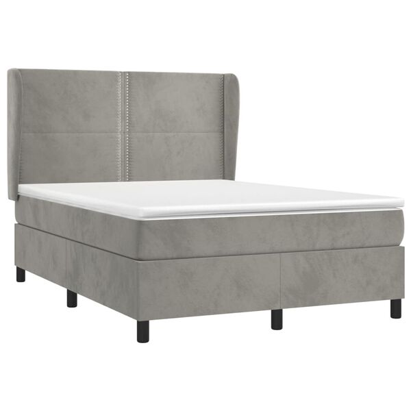 vidaXL Sommier &agrave; lattes de lit et matelas Gris clair 140x190cm Velours