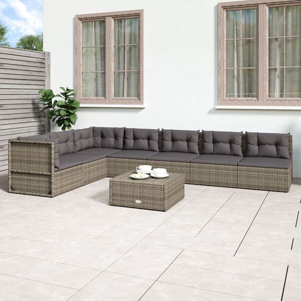 vidaXL Salon de jardin 7 pcs avec coussins Gris R&eacute;sine tress&eacute;e