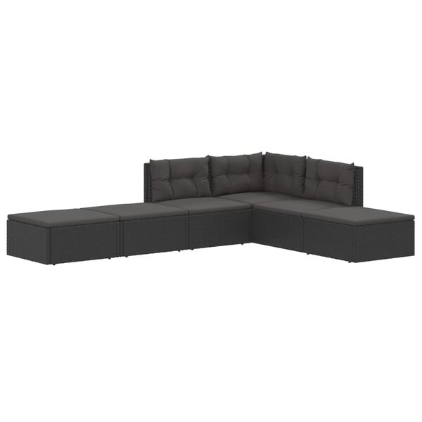 vidaXL Salon de jardin 6 pcs avec coussins Noir R&eacute;sine tress&eacute;e