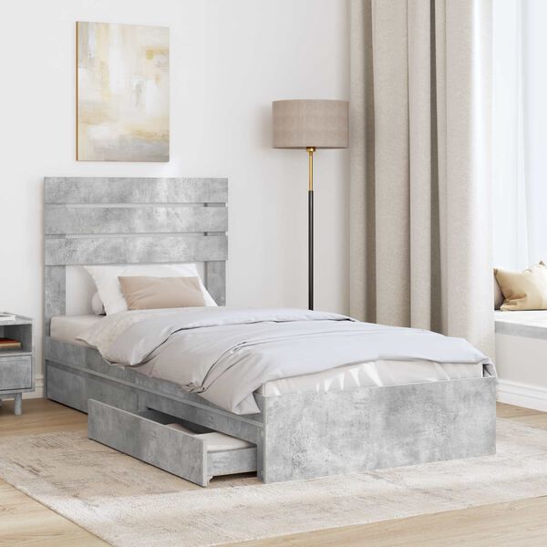 vidaXL Lit de Rangement Gris b&eacute;ton 70 x 190 cm Bois d'ing&eacute;nierie