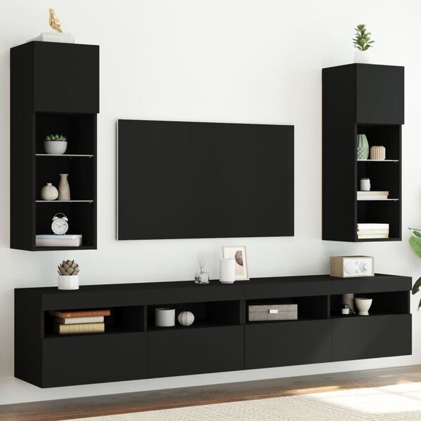 vidaXL Meubles TV avec lumi&egrave;res LED 2 pcs noir 30,5x30x90 cm