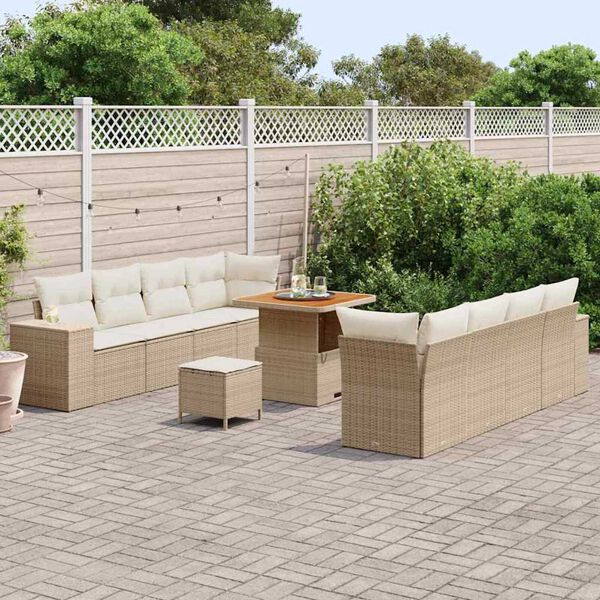 vidaXL Ensemble de canap&eacute; de jardin 11 pcs Beige et cr&egrave;me polyrotin