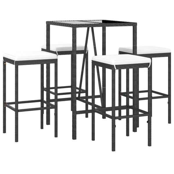 vidaXL Ensemble de bar de jardin 5 pcs avec coussins noir poly rotin