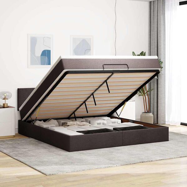 vidaXL Lit ottoman avec matelas et LED Marron fonc&eacute; 180x200 cm tissu