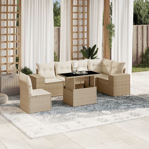 vidaXL Salon de jardin avec coussins 7 pcs beige r&eacute;sine tress&eacute;e