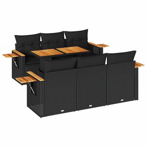 vidaXL Salon de jardin avec coussins 7 pcs noir r&eacute;sine tress&eacute;e acacia