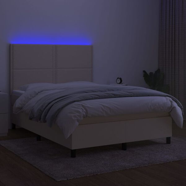 vidaXL Sommier &agrave; lattes de lit et matelas et LED Cr&egrave;me 140x190cm Tissu