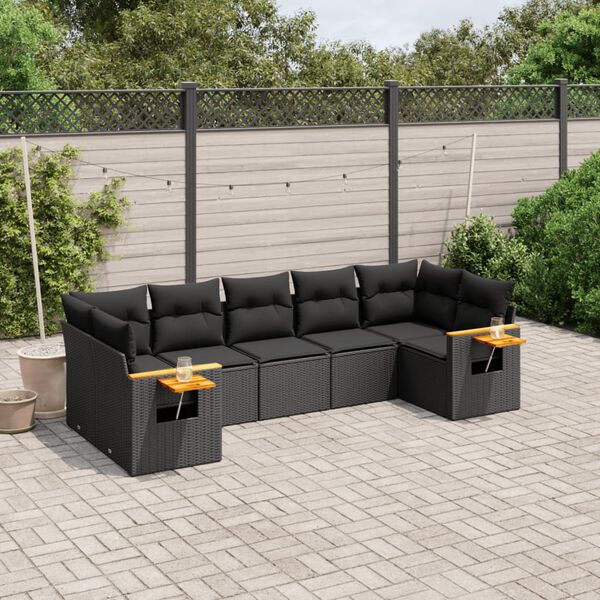 vidaXL Salon de jardin 7 pcs avec coussins noir r&eacute;sine tress&eacute;e