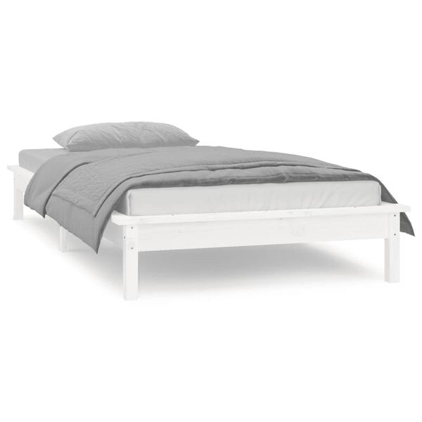 vidaXL Cadre de lit &agrave; LED sans matelas blanc 90x200 cm bois massif