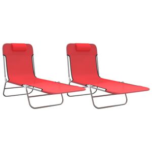 vidaXL Chaises longues pliables lot de 2 rouge textil&egrave;ne et acier