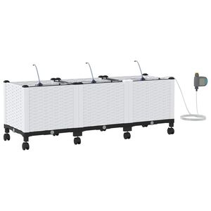 vidaXL Porte-plante de jardin avec irrigation et roues 3 pc Blanc PP