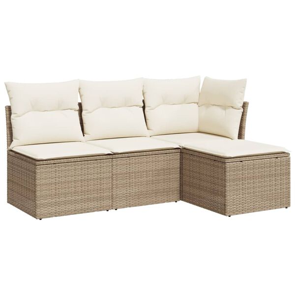vidaXL Salon de jardin avec coussins 4 pcs beige r&eacute;sine tress&eacute;e