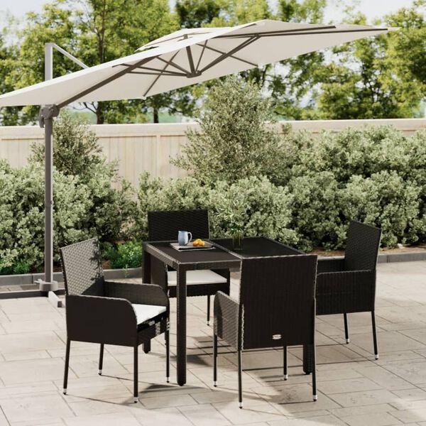 vidaXL Ensemble &agrave; manger de jardin coussins 5pcs Noir R&eacute;sine tress&eacute;e