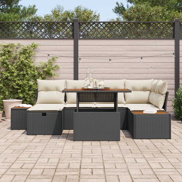 vidaXL Ensemble de canap&eacute; de jardin 7 pcs Noir polyrotin